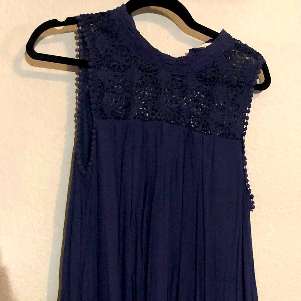 Navy blue just below the knee dress